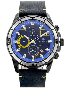 ZEGAREK MĘSKI PERFECT CH02L - CHRONOGRAF Granatowy pasek skórzany + BOX