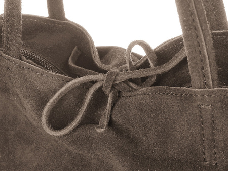 Damska Włoska Skórzana Torebka Worek A4 Troczek Taupe W18 : Kolory - Brązowy, Beżowy