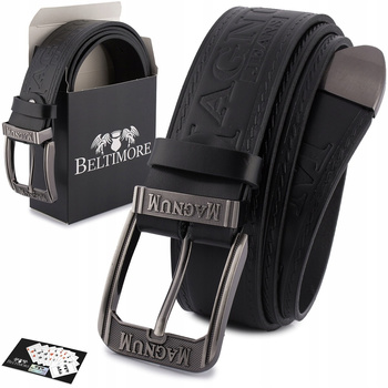 Pasek Męski Skórzany Premium Szeroki 4Cm Klasyczny Czarny Beltimore Jeans E04 : Kolory - Czarny, Rozmiar Pasków - R.105-120 Cm