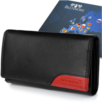 Damski Skórzany Portfel Duży Poziomy Na Suwak Rfid Czarny Beltimore 042 : Kolory - Czarny