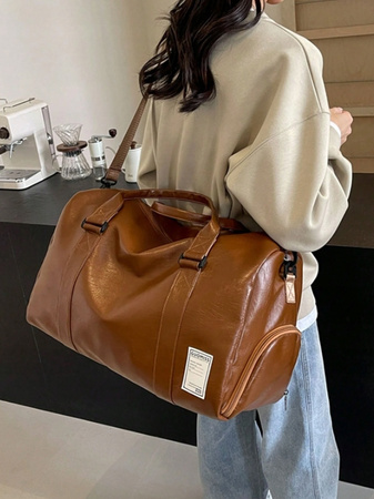 Torba podróżna brązowa skórzana Turystyczna sportowa Na buty Pojemna W02
