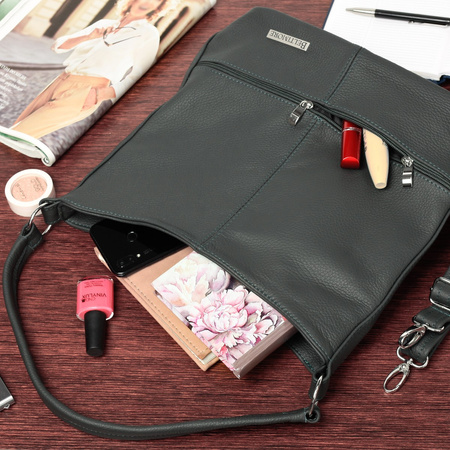 Szara Skórzana Listonoszka Dwa Paski Beltimore I66 : Kolory - Szary, Srebrny