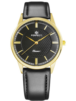 Zegarek Męski PERFECT C453-6 Czarny pasek skórzany Czarna tarcza Klasyka