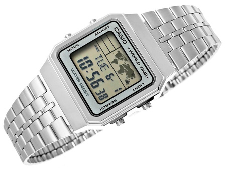 Zegarek męski CASIO A500WA-7DF Srebrna bransoleta Cyfrowy