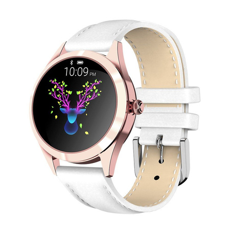 SMARTWATCH DAMSKI BIAŁY PASEK SKÓRZANY TARCZE KROKI POWIADOMIENIA G.Rossi SW017-5