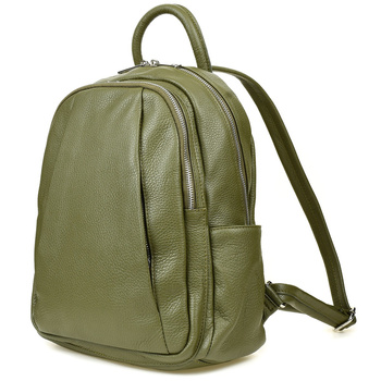 Włoski Plecak Skórzany A4 Damski Dużo Kieszeni Oliwkowy C79 : Kolory - Zielony