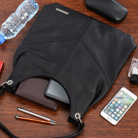 Czarna Damska Skórzana Torebka Worek Na Ramię Beltimore  970 : Kolory - Czarny