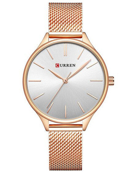 ZEGAREK DAMSKI CURREN 9024 Bransoleta różowe złoto Srebrna tarcza + BOX