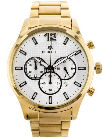 ZEGAREK MĘSKI PERFECT CH01M - CHRONOGRAF Złota bransoleta Srebrna tarcza + BOX