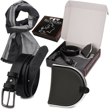 Zestaw Męski Skórzany Beltimore Portfel Szalik Pasek U87 : Kolory - Czarny