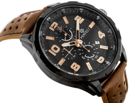ZEGAREK MĘSKI PERFECT CH05L - CHRONOGRAF Brązowy pasek skórzany + BOX