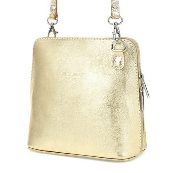 Vera Pelle Torebka Skórzana Mała Listonoszka Złota K03 : Kolory - Żółty, Złoty