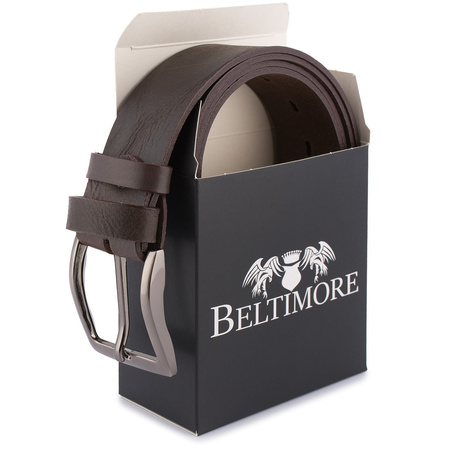 Pasek Męski Skórzany Premium Szeroki 4Cm Klasyczny Brązowy Beltimore Jeans E34 : Kolory - Brązowy, Beżowy, Rozmiar Pasków - R.85-100 Cm