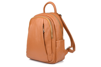 Plecak skórzany damski Camel Włoski A4 Dużo Kieszeni C79 : Kolory - Brązowy, Beżowy