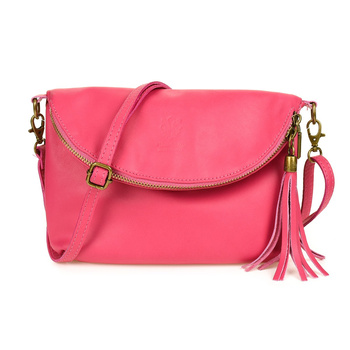 Różowa Torebka Damska Skóra Naturalna Listonoszka Klapa B75 : Kolory - Różowy