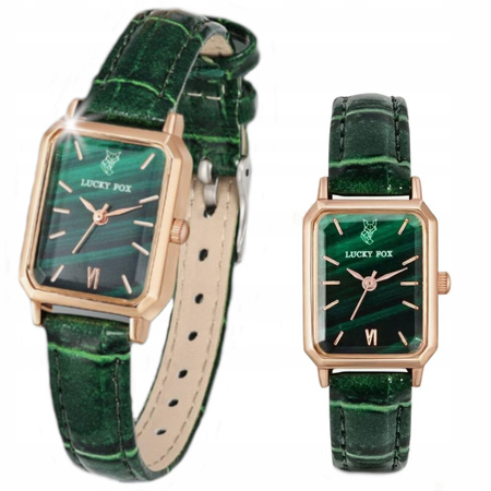 DAMSKI ZEGAREK SKÓRZANY PASEK ZIELONY KWARCOWY MODNY ELEGANCKI LUCKYFOX