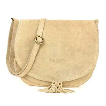 Beżowa Torebka Podkówka Listonoszka Damska Skóra Włoska Miękka Beltimore B66