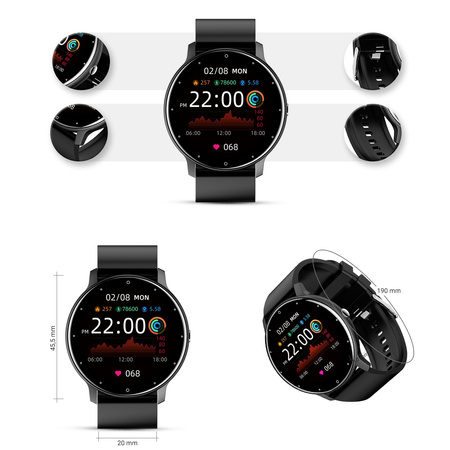 Smartwatch męski Czarny pasek gumowy sportowy Puls Kroki Gravity GT1-3 