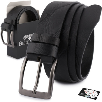 Pasek Męski Skórzany Premium Szeroki 4 Cm Skóra Licowa Beltimore Czarny E36 : Kolory - Brązowy, Beżowy, Rozmiar Pasków - R.85-100 Cm