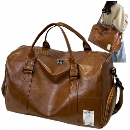 Torba podróżna brązowa skórzana Turystyczna sportowa Na buty Pojemna W02