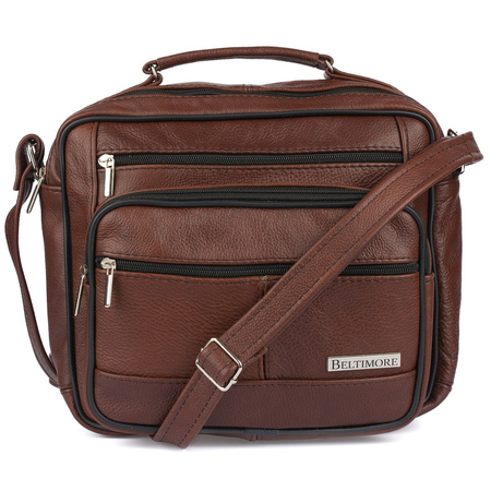Brązowa Pojemna Skórzana Torba Męska Do Pracy Beltimore F72 : Kolory - Brązowy, Beżowy