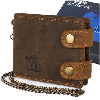 Męski Portfel Skórzany Brązowy Nubuk Skóra Z Łańcuchem Poziomy Beltimore R80 : Kolory - Brązowy, Beżowy