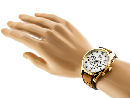 ZEGAREK MĘSKI PERFECT CH01L - CHRONOGRAF Czarno brązowy pasek skórzany + BOX