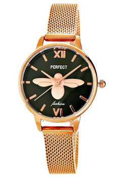 Zegarek Damski PERFECT S639-3 Bransoleta różowe złoto czarna tarcza