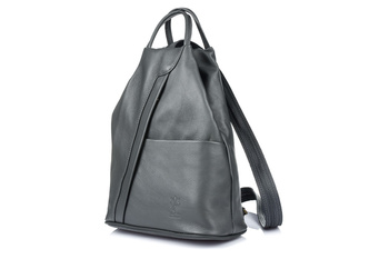 Szary Vera Pelle Włoski Plecak Skórzany Damski Mały T52 : Kolory - Szary, Srebrny