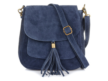 Niebieska Skórzana Damska Zamszowa Listonoszka Z Klapą X40 : Kolory - Niebieski