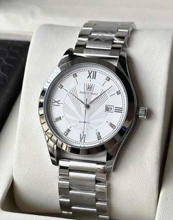 Zegarek męski srebrna bransoleta Biała tarcza Pablo Raez