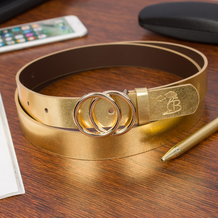 Skórzany Pasek Damski Do Spodni Sukienki Koła Klasyczny Złoty Beltimore B06 : Kolory - Granatowy, Rozmiar Pasków - R.95-110 Cm