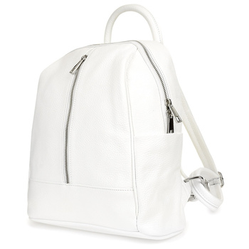 Biały Włoski Plecak Skórzany A4 Damski Pojemny Solidny C78 : Kolory - Biały