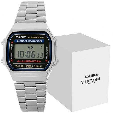 Zegarek męski CASIO Vintage A168WA-1YES Srebrna bransoleta cyfrowy + BOX