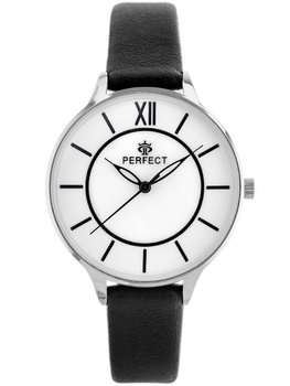 ZEGAREK DAMSKI PERFECT E346-2 Czarny pasek skórzany Kwarcowy + BOX
