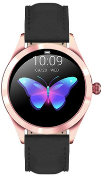 SMARTWATCH DAMSKI CZARNY PASEK SKÓRZANY KROKI POWIADOMIENIA TARCZE G.Rossi SW017-6