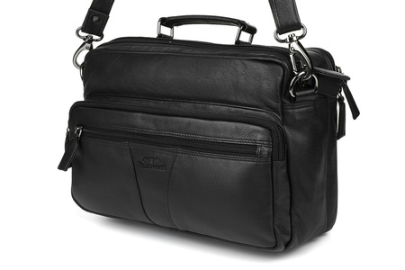 Torba męska skórzana czarna Pozioma Trzykomorowa do pracy Beltimore Q69