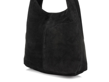 Włoska Torebka Worek Skórzana Zamsz Naturalny Czarna U35 : Kolory - Czarny