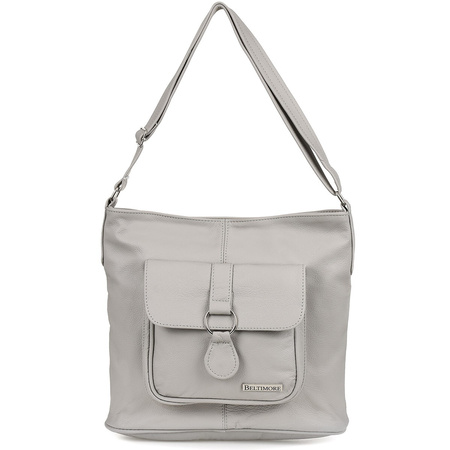 Torebka Skórzana Damska A4 Duża Polska Skóra Siwa T71 : Kolory - Szary, Srebrny