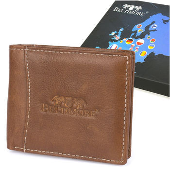 Portfel Skórzany Męski Mały Brązowy Beltimore Z Rfid L54 : Kolory - Brązowy, Beżowy