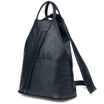 Granatowy Vera Pelle Włoski Plecak Skórzany Damski Mały T52 : Kolory - Granatowy