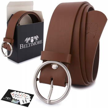 Skórzany Pasek Damski Do Spodni Sukienki Brązowa Skóra Nat. 3,5 Cm Beltimore B82 : Kolory - Brązowy, Beżowy, Rozmiar Pasków - R.110-125 Cm