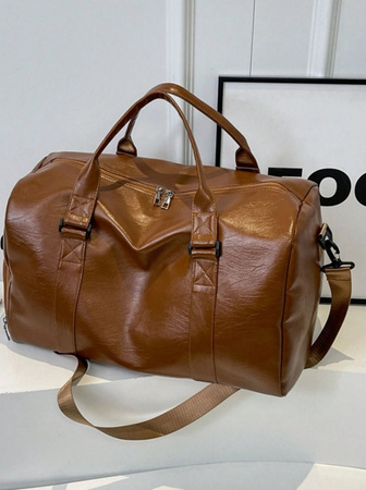 Torba podróżna brązowa skórzana Turystyczna sportowa Na buty Pojemna W02