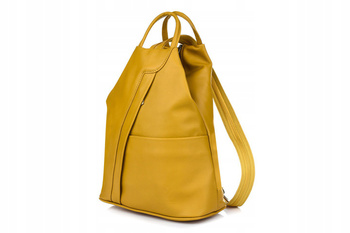 Musztardowy Vera Pelle Włoski Plecak Skórzany Damski Mały T52 : Kolory - Żółty, Złoty