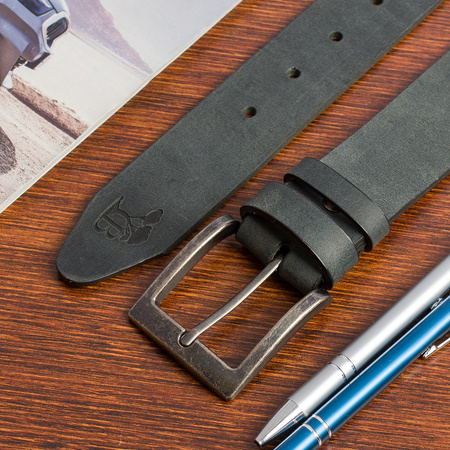 Pasek Męski Skórzany Premium Szeroki 4Cm Klasyczny Czarny Beltimore Jeans E11 : Kolory - Czarny, Rozmiar Pasków - R.115-130 Cm