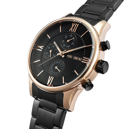 ZEGAREK MĘSKI PAUL LORENS - PL11652B6-1A4 Czarna bransoleta + BOX