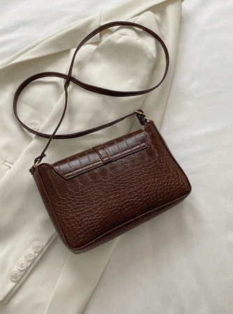 DAMSKA TOREBKA BRĄZOWA NA PASKU LISTONOSZKA CROCO NA RAMIĘ SKÓRZANA EKO D09