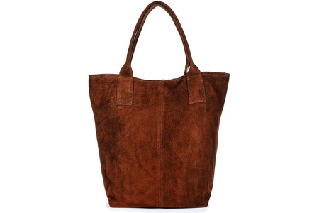 Torebka Skórzana damska Zamszowa A4 Shopperka Brązowa koniakowa Vera Pelle T49