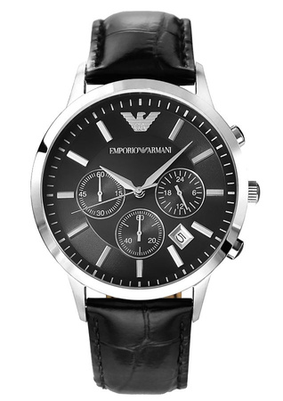 Zegarek Męski Emporio Armani Chronograf AR2447 Czarny pasek skórzany + BOX