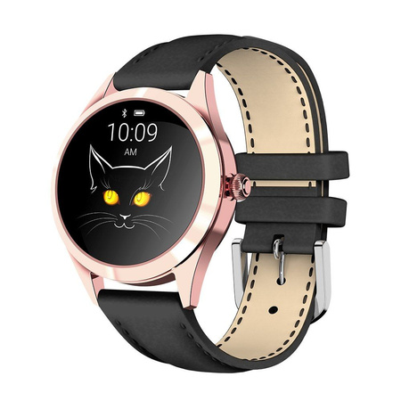 SMARTWATCH DAMSKI CZARNY PASEK SKÓRZANY KROKI POWIADOMIENIA TARCZE G.Rossi SW017-6